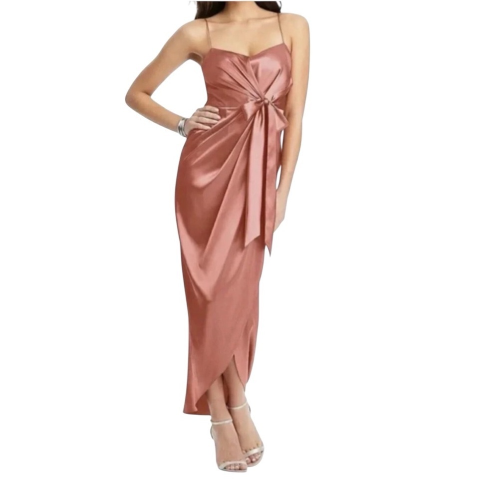 After Six Satin Tie Waist Sheath Bridesmaid Formal Dress Style 6828 Size 10 NWT